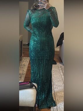 Dollhousexoxo Emerald Green Glitter Long-Sleeve Gown